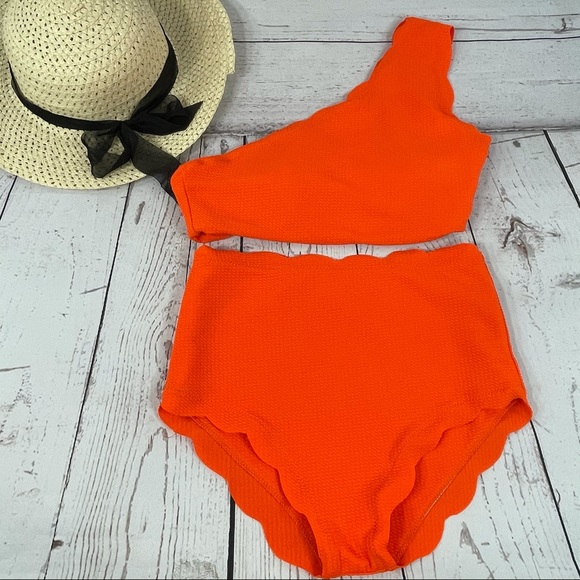 Zaful Other - Zaful Bikini One-Shoulder Scalloped Hi-Waisted
